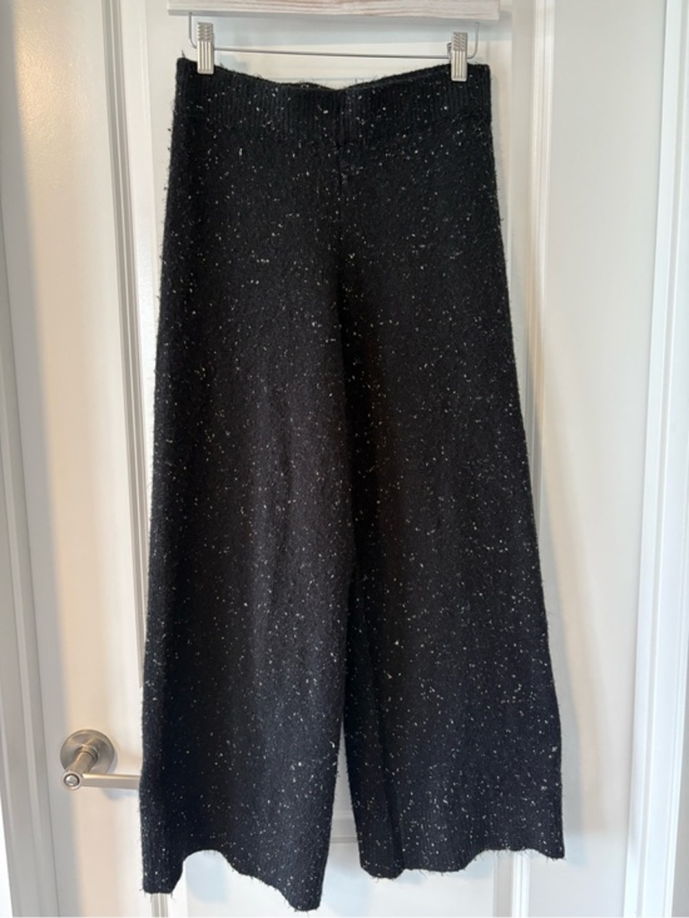 Zara Speckled Knit Wide Leg Trousers Black Flecked Small